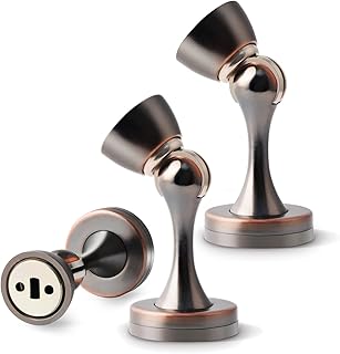 Door Stoppers, Magnetic Door Stop, Oil Rubbed Bronze Stainless Steel , Heavy Duty Wall Floor Mount Magnet Door Holder Soft Catch Magnetic Doorstops for Bottom of Door, 3 Pack