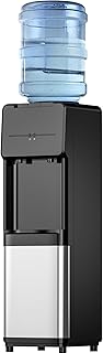 Top Loading Water Dispenser for 3 or 5 Gallon Bottles, Cold & Hot Water Dispenser with Child Safety Lock, Top-Load Water Cooler Dispenser for Home, Office, Kitchen, Black & Stainless