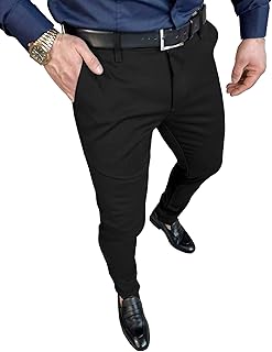 Men's Slim Fit Stretch Dress Pants Skinny Tapered Suit Trousers with Expandable Waist
