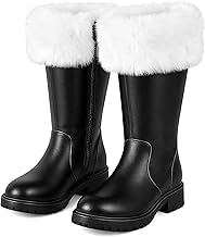 Christmas Santa Claus Boots for Men Santa Boots Adult Black Santa Combat Boots with White Plush Cuffs for Halloween Christmas