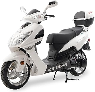 Ice Bear Gas 150ccScooter, White and Black, Sporty Design with Storage Compartment