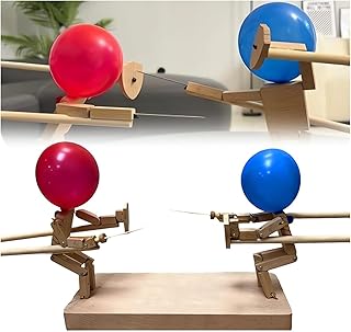 Handmade Wooden Fencing Puppets - 2024 New Pop the Balloon Game, Boom of Balloons Game, Punching Whack a Pack Balloon Man Battle Bots Arena Adult Party Games for Groups (with 50pcs balloons)