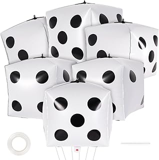 6 Pcs Large Dice Balloons,24 Inch Cube Foil Balloons,Dice Party Decorations,Inflatable Dice 4D Aluminum Mylar Balloon for Kids Adult Birthday Game Party Supplies (White)