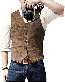 Mens Suit Vest Waistcoat Tweed Retro V Neck Wool Herringbone for Prom