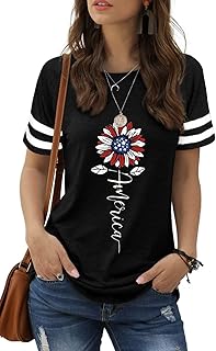 American Flag Shirts for Women 4th of July T-Shirt USA Flag Patriotic Shirt Stars and Stripes Summer Tees