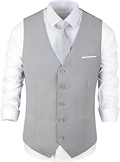 Mens Suit Vests V-Neck Casual Vest Dress for Men Formal Tuxedo Wedding Vests Men's Waistcoat