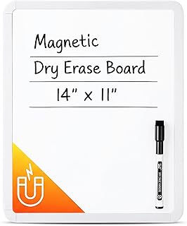 Mr. Pen- Dry Erase Board, 14” x 11” with a Black Dry Erase Marker, White Frame, Small Mini White Board for Students, Fridge, Wall, Locker, Includes Double Sided Tapes