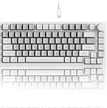 AK820 Wired 75% Mechanical Keyboard, Hot-Swappable Gasket-Mounted Gaming Keyboard with Similar HP Switches, 81 PBT Keycaps White-Grey Layout, Multimedia Keys Knob, White Backlit