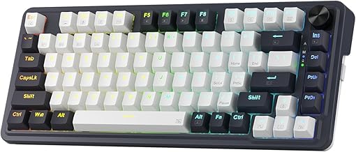 K673 PRO 75% Wireless Gasket RGB Gaming Keyboard, 3-Modes 81 Keys Compact Mechanical Keyboard Hot-Swap Socket, Dedicated Knob Control and 5-Layer Noise Dampening, Linear Red Switch