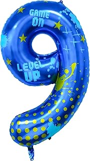 Video Game Birthday Party Decorations, 40inch Blue Video Game Number 8 Foil Balloon for Level Up Games Themed Birthday Party Supplies (9)