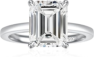 3CT 925 Sterling Silver Engagement Rings for Women Elongated Emerald Cut Solitaire Cubic Zirconia Wedding Rings for Women Promise Rings for Her Size 4-11