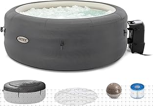 INTEX SimpleSpa 4 Person Round Inflatable Hot Tub, Bubble Massage Spa Set with Insulated Cover, Thermal Ground Cloth, & Chemical Dispenser, 77 in x 26 in