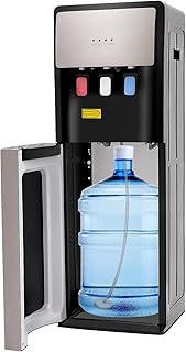 Bottom Loading Water Cooler Dispenser for 5 Gallon Bottles - 3 Temperatures with Hot, Room & Cold Spouts, Dry Burning Protection,Overload Protection, Water Dispenser for Home, Office - Silver Grey