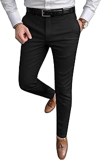 Men's Slim Fit Stretch Dress Pants Business Casual Skinny Tapered Chinos Trousers with Expandable Waist