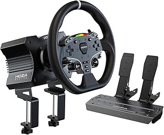 MOZA R5 All-in-One PC Gaming Racing Simulator: 5.5Nm Direct Drive Wheel Base, 11-inch Racing Wheel, Anti-Slip Pedals and a Desk Clamp, Cloud-based App Control