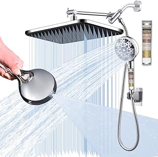 14'' Bathroom Filtered Shower Head with Handheld -Both High Pressure -Rain Shower Hea&9 Spray Mode Showerhead with Filters, 11'' Extension Arm Height Adjustable & 70" Anti-Kink Hose, Chrome