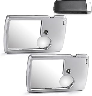 2 Pieces 3X 6X Pocket Magnifying Glass with Light, Card Type Magnifying Portable Glasses Lighted Magnifier for Reading Jewelry Menu Travel Contracts Home (Sliver)