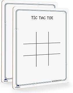 SCRIBBLEDO Tic Tac Toe Game Dry Erase Board 9x6 Inch Double-Sided Whiteboard Reusable Classroom Learning Tool Fun Drawing Writing Table Games for Seniors Small Board for Home & School