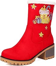 Women's Winter Fur Snow Ankle Boots Zipper Round Toe Chunky Mid Heel Christmas Warm Dressy Short Booties