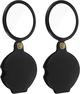 2Pcs Pocket Magnifying Glass, 20X Folding Magnifying Glass with Rotating Lens for Reading, Inspection, Jewelry & Coin, Portable & Lightweight for Seniors & Students (Black)