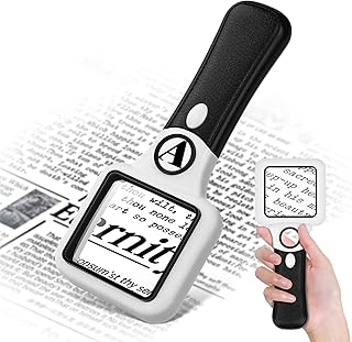 Compact Magnifying Glass with Lights,45X 10X Small Handheld Lighted Magnifier, 3 LED Light Magnifying Glass for Reading Small Prints & Low Vision Seniors Rectangle 1PACK