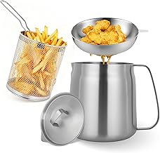 119oz Stainless Steel Deep Fryer Pot with Basket and Oil Strainer, Multifunctional Deep Frying, Small Stove Top deep fry for Kitchen and Camping, Steel Pour Pot for French Fries, Chicken (3.5L)