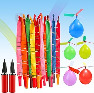Rocket Balloons with 2 Pumps 100pcs Whistling Flying Rockets + 5 Helicopter Balloon Toys, Screaming Air Rocket Set for Kids, Outdoor Party Games and Birthday Gifts