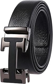 Men's Leather Belt Ratchet Belt Dress with Premium Leather Slide Belt with Easier Adjustable Automatic Buckle Casual Accessories for Every Occasion (49in)