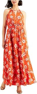 Womens Coastal Garden Floral Long Halter Dress Pink 10