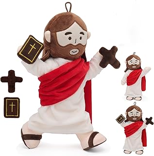 Yelakey Jesus Plush Doll with Jointed Skeleton Jesus Plushie 13.4" Poseable Jesus with Removable Accessories Easter Christian Gifts for Kids (Red)