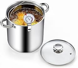 Cook N Home Basics 5-Quart Deep Fryer Pot with Basket, Japanese Tempura Stainless Steel Frying Pot with Temperature Control and Oil Drip Rack, Glass Lid, Suitable for Kitchen French Fries, Chicken
