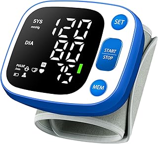 Oklar Blood Pressure Monitors for Home Use Rechargeable Wrist Digital BP Machine Cuff with LED Backlit Display, Voice Broadcast, 240 Memory Storage for 2 Users with Carrying Case, Blue