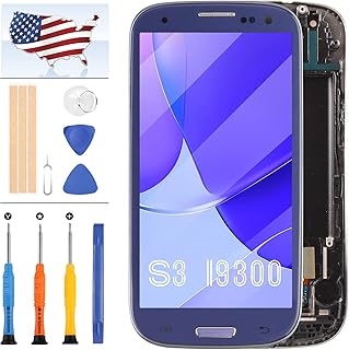 for Samsung Galaxy S3 LCD Replacement for Galaxy S3 Screen Replacement S3 I9300 I9301 I535 TFT LCD Display Touch Screen Digitizer Glass with Frame Assembly Kit (Not AMOLED), Include Tools (Blue)