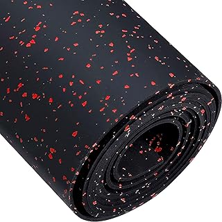 10' x 4' Feet/Roll - Gym Rubber Flooring Roll Mat, 120" x 48" inch/Roll Home Fitness Mat, Heavy-Duty Protective Exercise Mats Yoga Mat (Black Red, 10'x4' Feet)