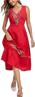 Women's Mexican Dress Floral Embroidered Casual Lace Ruffle Maxi Dress