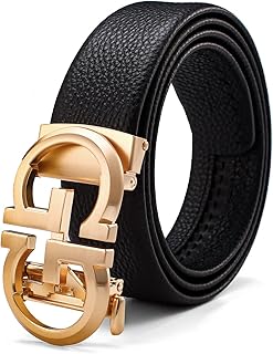 Fashion Diamond Mens Real Leather Ratchet Belt Black Adjustable Length Full Grain Soft Genuine Cowhide Strap Wide