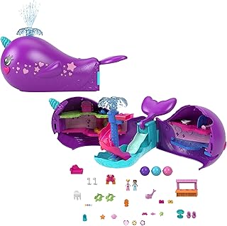 Toy Boat Playset with 2 Dolls, Surprise Accessories & Water Play, Sparkle Cove Adventure Narwhal Boat