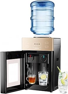 Top-Loading Countertop Water Dispenser for 1.2 to 5 Gallon Bottles, Hot & Cold Water Cooler Dispenser with Rotating Dual Spout, No-Press Dispensing, Visual Door Cover for Kitchen, Office, Bedside Use