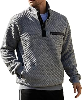 Mens Sweatshirt Fashion Stand Collar Button Pullover Sweatshirts with Pockets