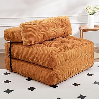 Folding Sofa Bed, Folding Chair Bed with Pillow, Convertible Lazy Sofa Bed with High-Density Support Foam, Fold Out Chair for Small Spaces Living Room Bedroom, Orange