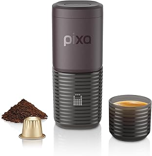 WACACO PIXAPRESSO, Coffee Machine Electric & Portable, With 4 Coffee Types & Fast Heat-Up, 3 * 3000mAh Battery, 20 Bar Portable Espresso Maker For Ground Coffee & NS Capsule, Dark Burgundy