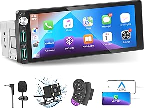Single Din Car Stereo with Apple Carplay Android Auto,6.9 Inch IPS Touchscreen, 1 Din Car Audio Receivers wtih Bluetooth Handsfree/FM/AM/Dual USB/Type-C/EQ/SWC/GPS Navigation/Backup Camera/Microphone