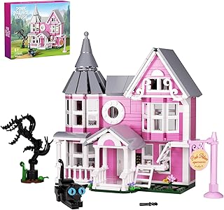 Pink Palace House Building Set, Halloween Mansion Model Toys Kit, Haunted House Building Blocks, Compatible with Lego, Horror Architecture for Kids Adults, Christmas or Holiday (566PCS)