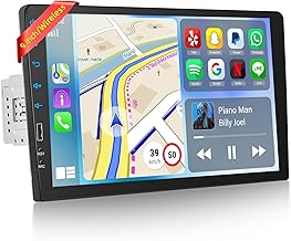 9 inch Wireless CarPlay Single Din Car Stereo 1 Din Touch Screen Car Play Android Auto Radio with Mirror Link/1080P/EQ Audio/SWC/Bluetooth/ 7 Collor Buttons +Backup Camera