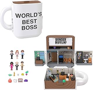 x The Office Compact Playset 6 Character Dolls and 9 Accessories, Collectible Partnership Toy, Coffee Mug Exterior