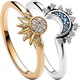 Pair of Celestial Sun and Moon Ring Set, Friendship Promise Matching Rings, Anniversary Birthday Gifts for Women