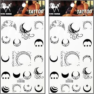 Tattoos 2 Sheets The Sun Star Crescent Moon Temporary Tattoos Body Art Stickers Fake Waterproof Removable Stickers Party for Teens Men Women