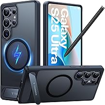 Strong Magnetic & Seamless Stand for Samsung Galaxy S25 Ultra Case, Fit for MagSafe, Mil-Grade Drop Protection, Kickstand for Samsung Galaxy S25 Ultra Case, Translucent Back/Black Edge