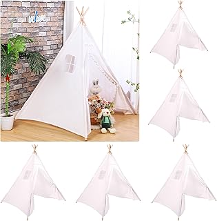 Windyun 6 Pcs Kids Teepee Tent Foldable Washable Indoor Outdoor for Boys Girls Toddler Boho Sleepovers Birthday Pajama Party Spa Supplies(63 Inch,White)