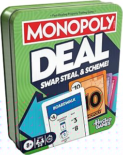 Monopoly Deal Card Game in Collectible Storage Tin | Ages 8+ | 2-5 Players | 15 Mins. | Fun Family Games for Kids, Teens, and Adults | Travel Games (Amazon Exclusive)